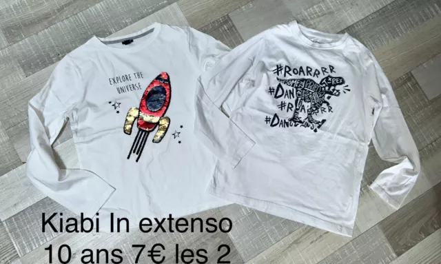 Kiabi in extenso 10 ans GARÇON: Lot 2 T Shirts Blancs Fusée TBE