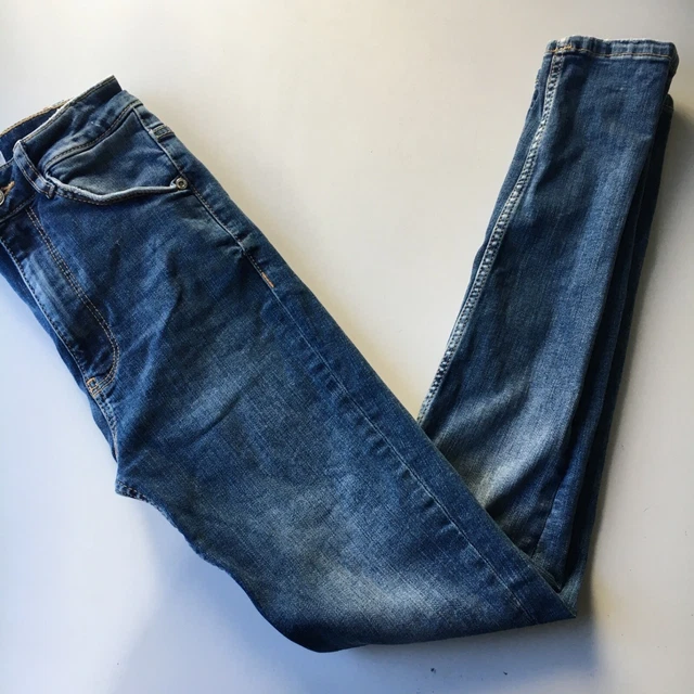 ZARA JEANS UK 4-6 blu skinny 20 22 24 vita elasticizzato donna adolescente ragazza XXS