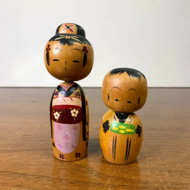 Vintage Kokeshi Dolls Mother and Child Bobble Head Wooden Japanese Vintage Dolls