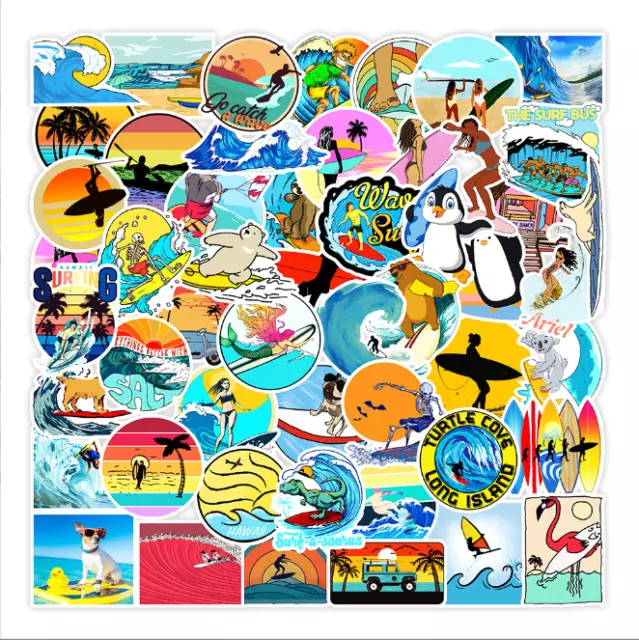 50 Pcs Stickers Summer Vacation Surfing Sports Beach Car Luggage Laptop Vinyl