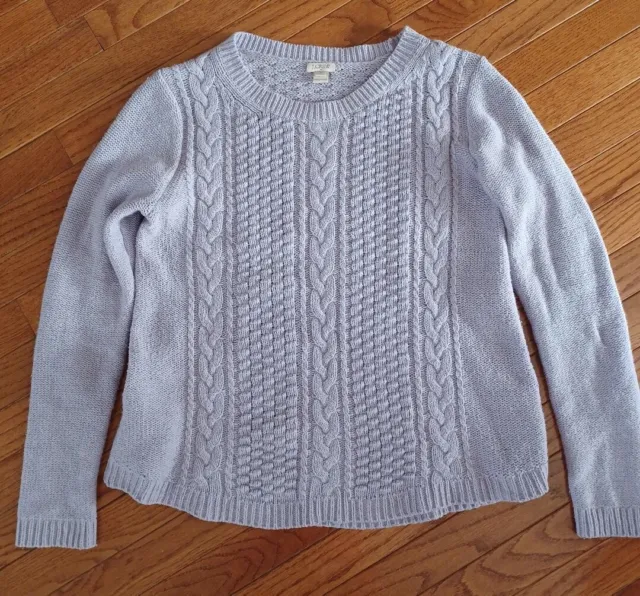 J. Crew Sweater Womens Size Medium Cable Knit Fisherman Cotton Wool Blend Purple