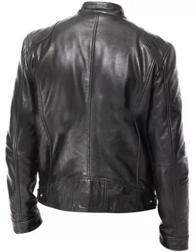 Mens Vintage Cafe Racer Black Brown Genuine Leather Slim Fit Real Biker Jacket 3