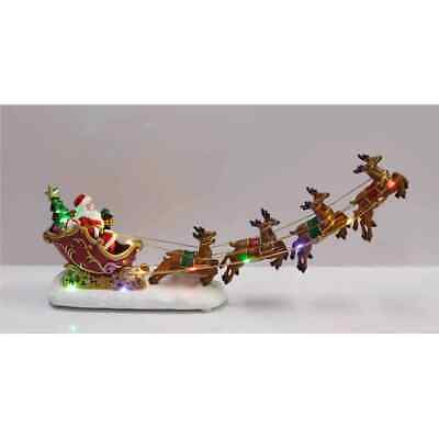 Carole Towne Christmas Village Santa Sleigh & 8 Reindeer - Lights Up LED - 13 in