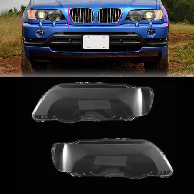 Left &Right Headlight Headlamp Lens Cover Fit For BMW X5 E53 2000 2001 2002 2003