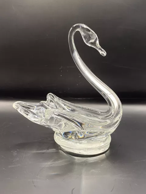 Vintage hand blown clear glass swan paper weight, trinket dish, coins ,ornament.