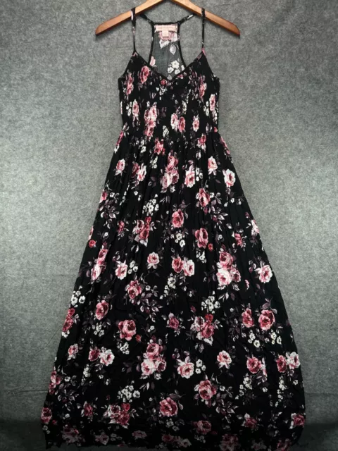 Band of Gypsies Boho Maxi Vtg Style Dress Womens Small Black Floral Sleeveless 1