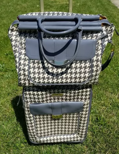 Samantha Brown Houndstooth 2 PIECE SET 20"/TOTE Gray/White Color Spinner