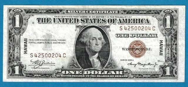 1935 A $1 One Dollar Hawaii WWII Emergency Issue Silver Certificate Brown Seal