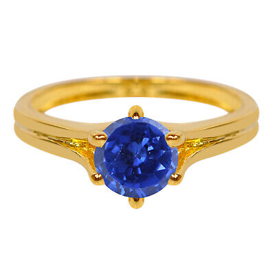 1.20Ct Round Shape 100% Natural Blue Tanzanite Women's Ring In 14KT Yellow Gold