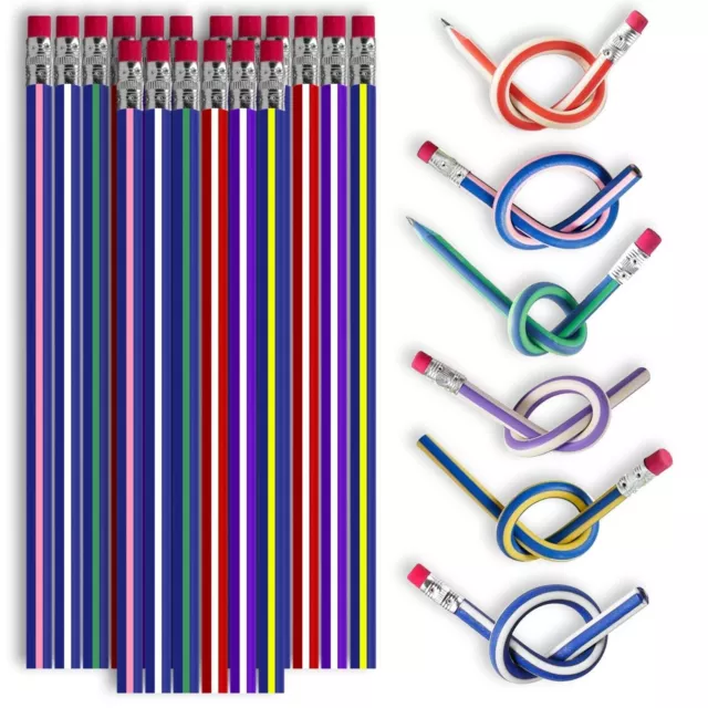 24-48 Soft Flexible Bendy Pencils with Erasers | Magic Bend Kids Children School