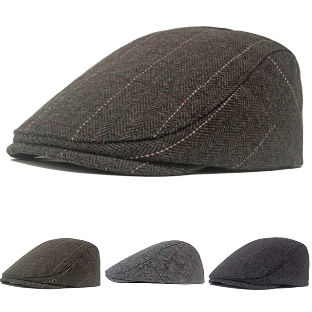 Stylish Newsboy Cap Herringbone Pattern Hat for Men in Classic Retro Style