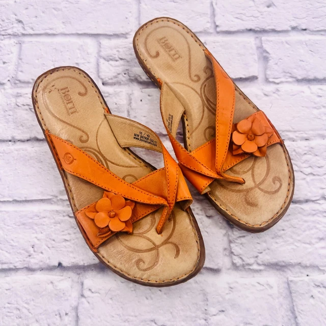 Born Judley Flip Flop Sandals Women's Size 10 Orange Papaya Leather Thong Strap