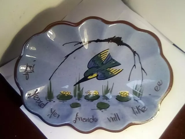 TORQUAY Devon Ware Pottery DISH  / Blue / Motto Kingfisher 25 cm