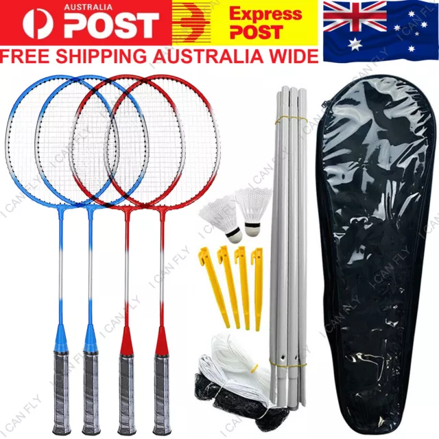 Professional Badminton Racquet Set 4 Player Racket Shuttlecock Net Bag DF