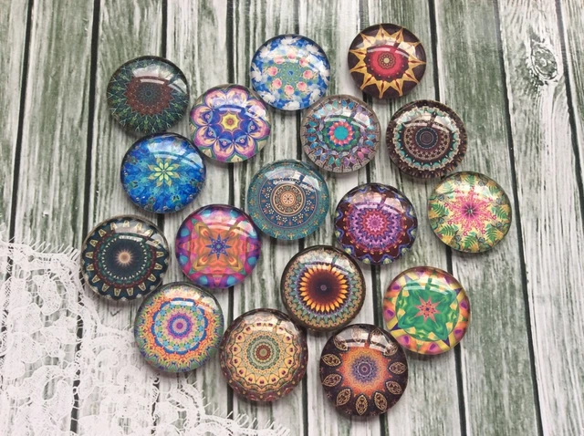 10 Mandala Cabochons 16-25mm Mixed Round Glass Picture Dome Flat Back Meditation
