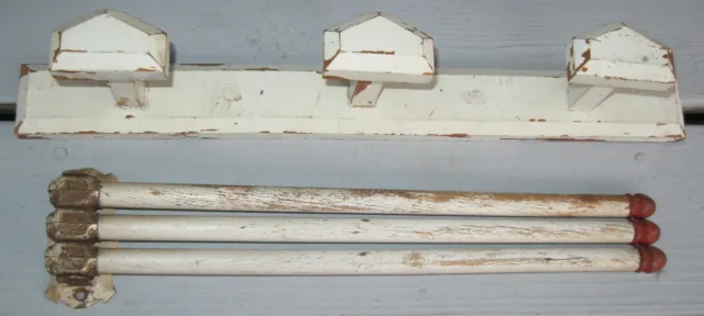 Vintage Lot Of 2 Wooden Wall Mount Racks 1 W/Spindles, 1 W/Hooks Old White Paint
