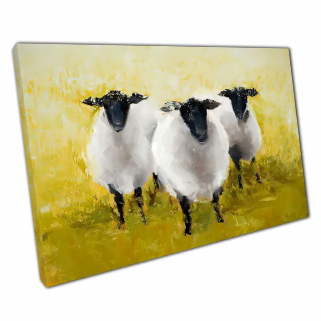 Three Sheep Green grass painting print Canvas Wall Art Picture Home Office Decor