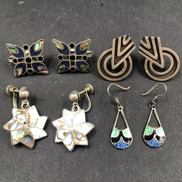 Lot Of 4 Pairs Southwestern Sterling Earrings With Various Stones 24.2 Grams