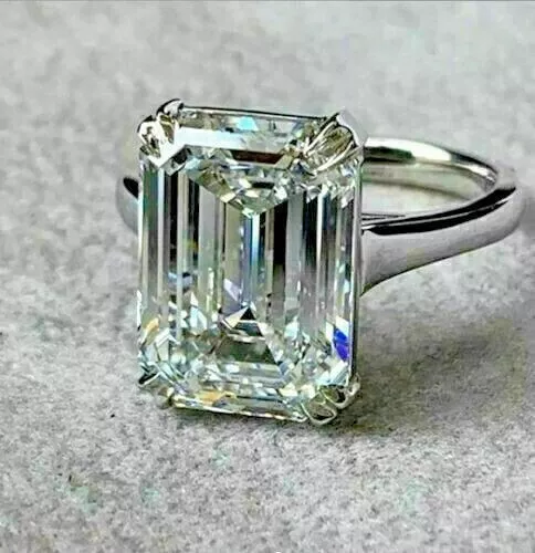 4Ct Emerald Cut Simulated Diamond Wedding SolitaireRing In 14K White Gold Plated