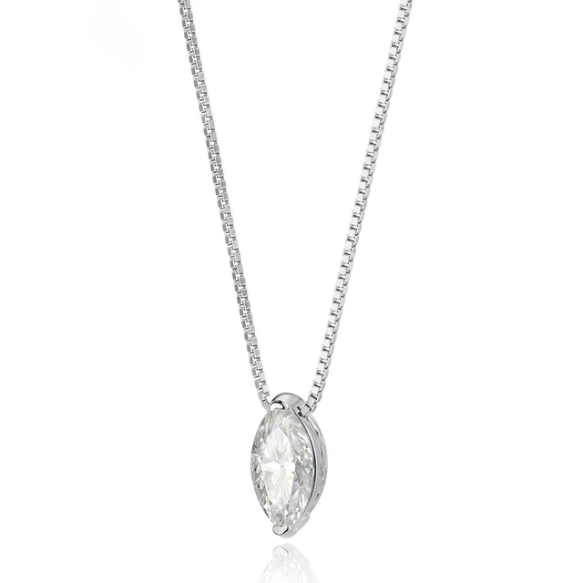 1CT Marquise Cut VSS1 D Moissanite Pendant Necklace Women 18k White Gold Plated