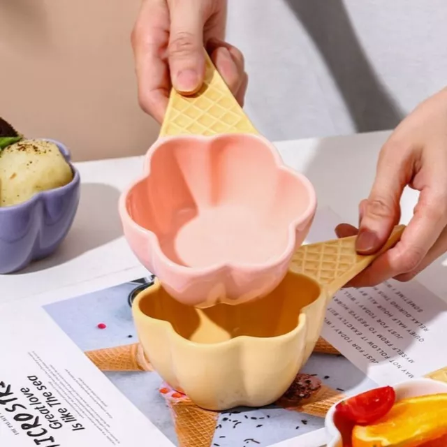 Ceramic Handle Dessert Bowl Korean Style Fruit Bowl Creative Ice Cream Cup