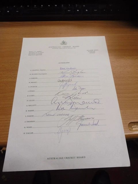 Australian Centenary Test Tour of England 1980 Official Sheet Signed by all 14