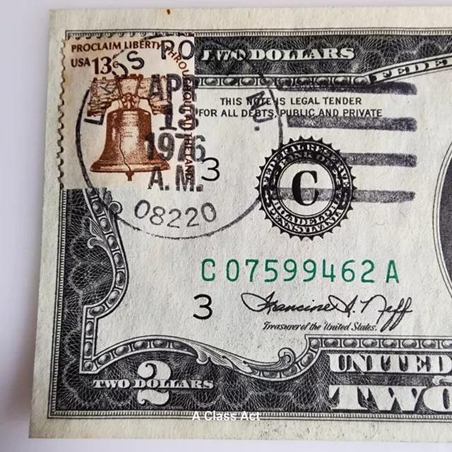 NICE US $2 Dollar Bill 1976 (C) Note USPS Stamp, Canceled Leeds Point, NJ T8103