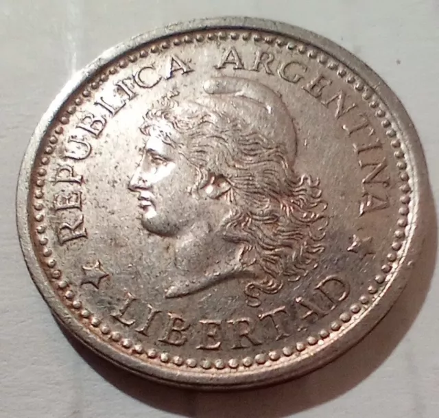 1 One Peso 1962 Republica Argentina Coin Libertad Double Rim Reverse MAD Error
