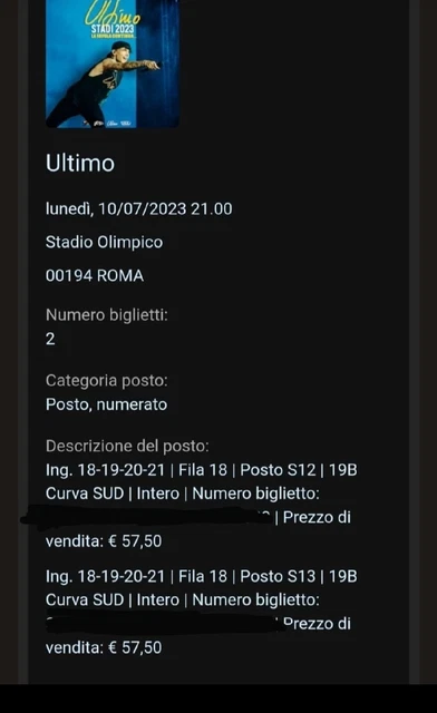 Biglietti Concerto Ultimo 10/07/2023 Roma Stadio Olimpico