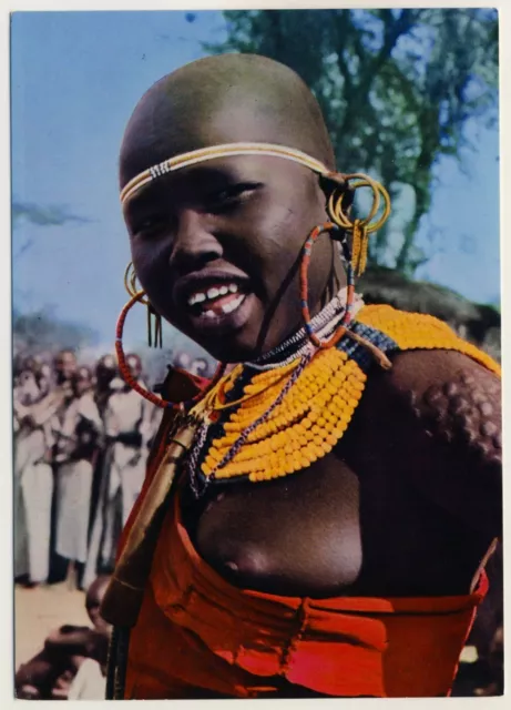 East Africa FRAU m SCHMUCK Marakwet WOMAN w JEWELRY Kenya * 60s Ethnic Nude PC
