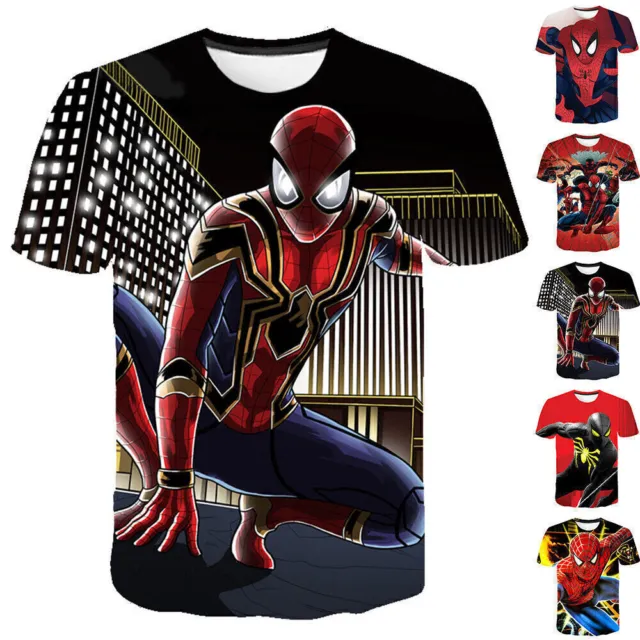 Kids Boys Spiderman T-Shirt Tops Short Sleeve Blouse Summer Tee Marvel Print우