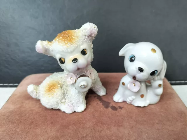 Vintage Sugar Coated Puppy Kitsch Porcelain Dog Figurines Lot Of 2