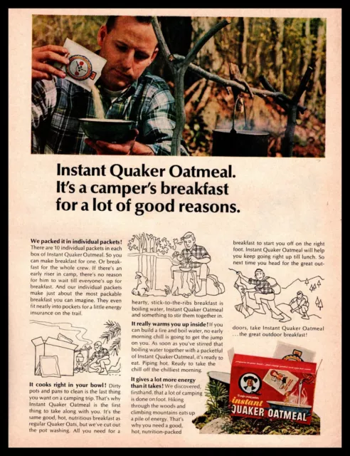 1967 Instant Quaker Oatmeal "Camper's Breakfast" Cast Iron Pot Vintage Print Ad