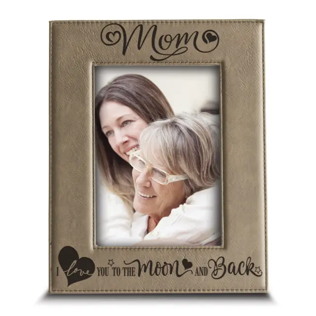 MOM-I Love You to the Moon and Back-Engraved Leather Picture Frame-Mother's Day