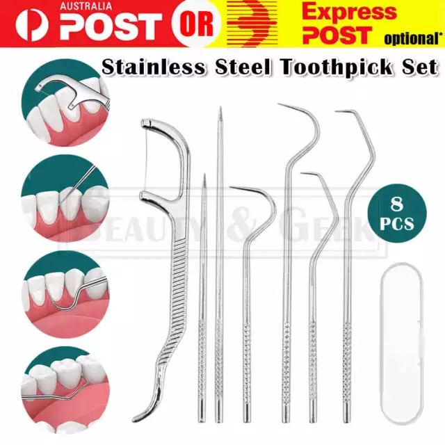 8/16x Stainless Steel Toothpick Set Metal Flossing Portable Toothpick Box Holder