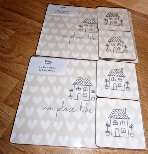 8 x No Place Like Home Happy home hearts cork backed Placemats & Coasters NEW