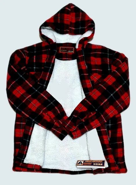 Mens Fleece Lined Padded Hooded Shirt Sherpa Thick Jacket  Fur Lumberjack Work