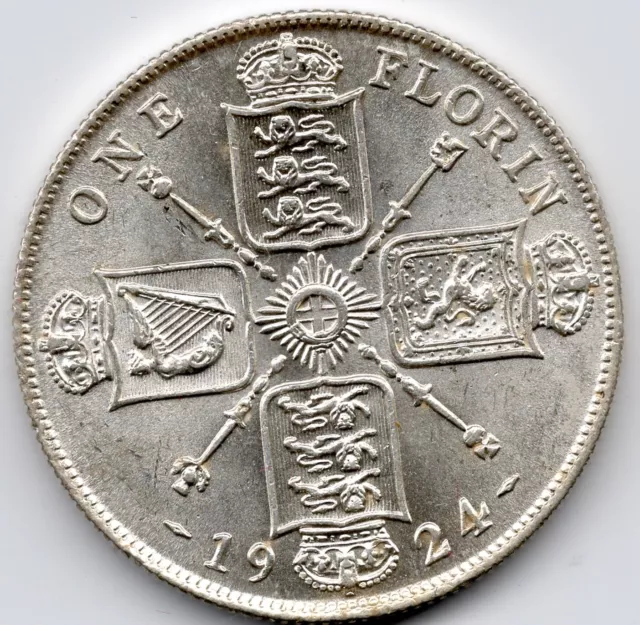 1924 Florin, King George V Silver Coin, High Grade Mint Lustre