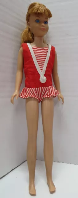 Vintage 1963 Barbie Straight Leg Titan Skipper Doll In Original Red Swimsuit