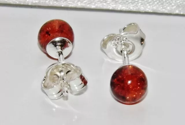 Sterling Silver (925) Real Baltic Amber Ball Stud Earrings - 6mm x 6mm 3