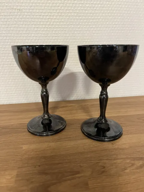 Vintage Viking Plate Ep Brass Goblets, Silver Wine Glasses, VTG DRINKWARE
