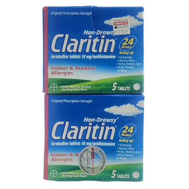 2x Claritin 24 Hour Non-Drowsy Allergy Relief 10mg 5 Tablets Each Exp 03/2025