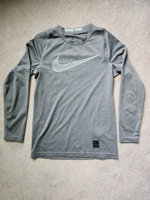 Nike Pro Dri-Fit Long-Sleeve Shirt,  Boys' Medium, Grey, Breathable Activewear