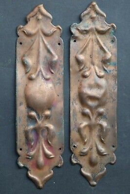 Original Reclaimed Art Nouveau Copper Door Finger Plates One Pair old antique