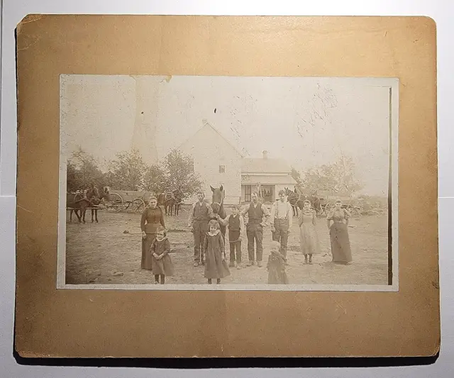 Original Old Vintage Outdoor Photo Card Family Farm Horses House Joplin Missouri