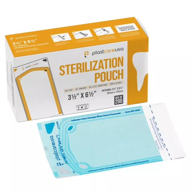 200 Self-Sealing Sterilization Pouch, 3.5" x 6.5" (5.25) Paper/Blue Film (1 Box)