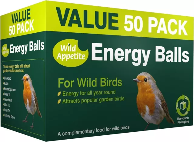 Wild Appetite Suet Energy Fat Balls Bird Food - Pack of 50