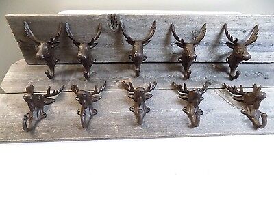 10 Rustic Elk Deer Moose Head Hooks Cast Iron Coat Hook Rack Restoration Hat