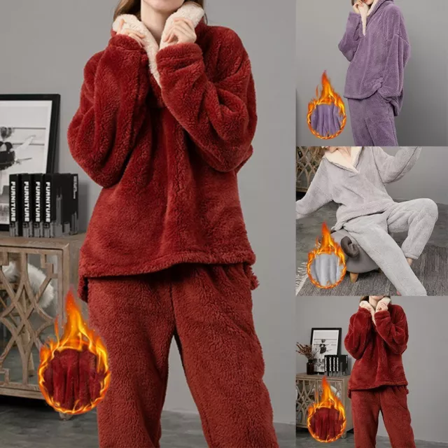 FEMMES PYJAMA POLAIRE Femmes Moelleux Chaud Pyjama Ensemble Pyjama Winter  EUR 32,85 - PicClick FR