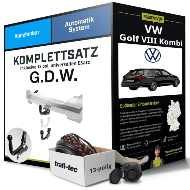 Für VW Golf VIII Kombi Anhängerkupplung abnehmbar +eSatz 13pol uni 08.2020- NEU